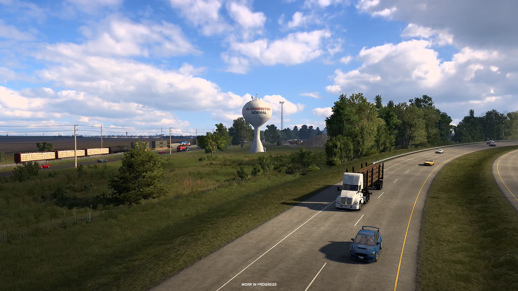 A truck drives through Illinois in American Truck Simulator