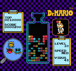 Capsules and viruses appear in the NES puzzle game Dr. Mario.