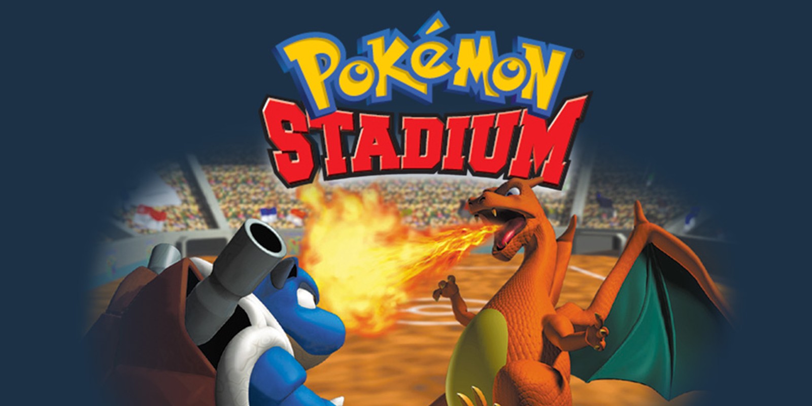 Pokemon Stadium artwork with several Pokemon in a battle arena.