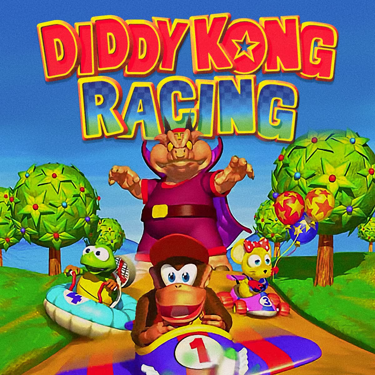 Diddy Kong Racing key art with Diddy Kong in a kart.