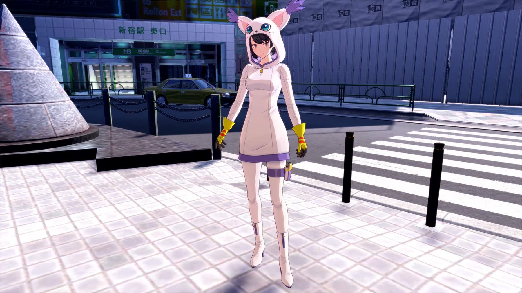 A character explores Shinjuku in Digimon Story Time Stranger