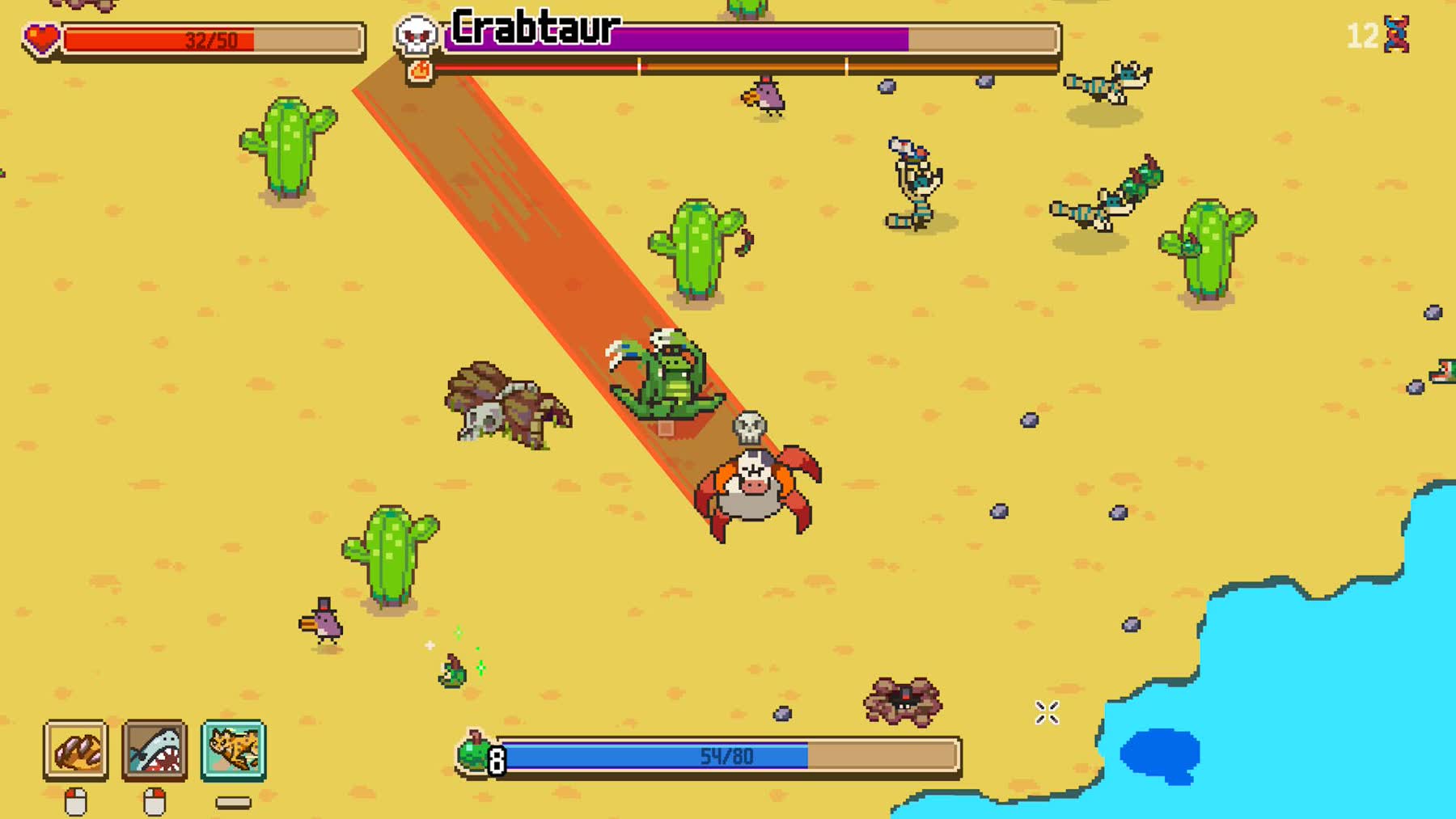 A crab-like creature battles enemies in an Everything is Crab arena