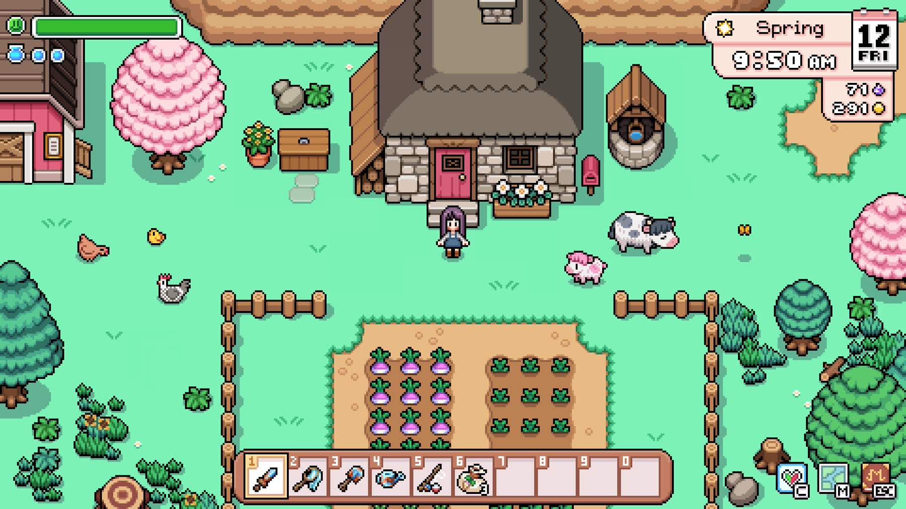 A farm and town scene in Fields of Mistria