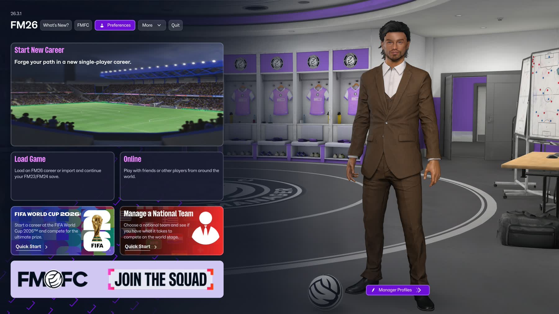 Football Manager 26 international management menu