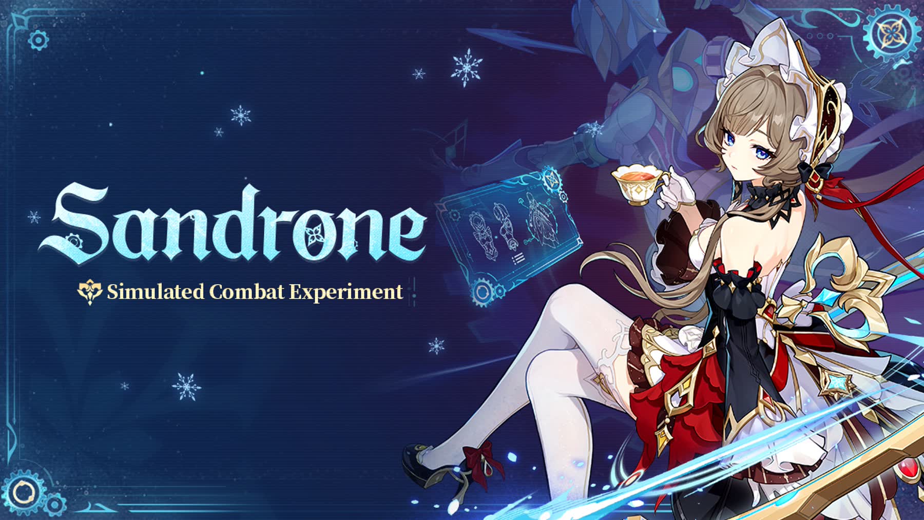 Sandrone appears in a Genshin Impact Version Luna VIII combat showcase graphic