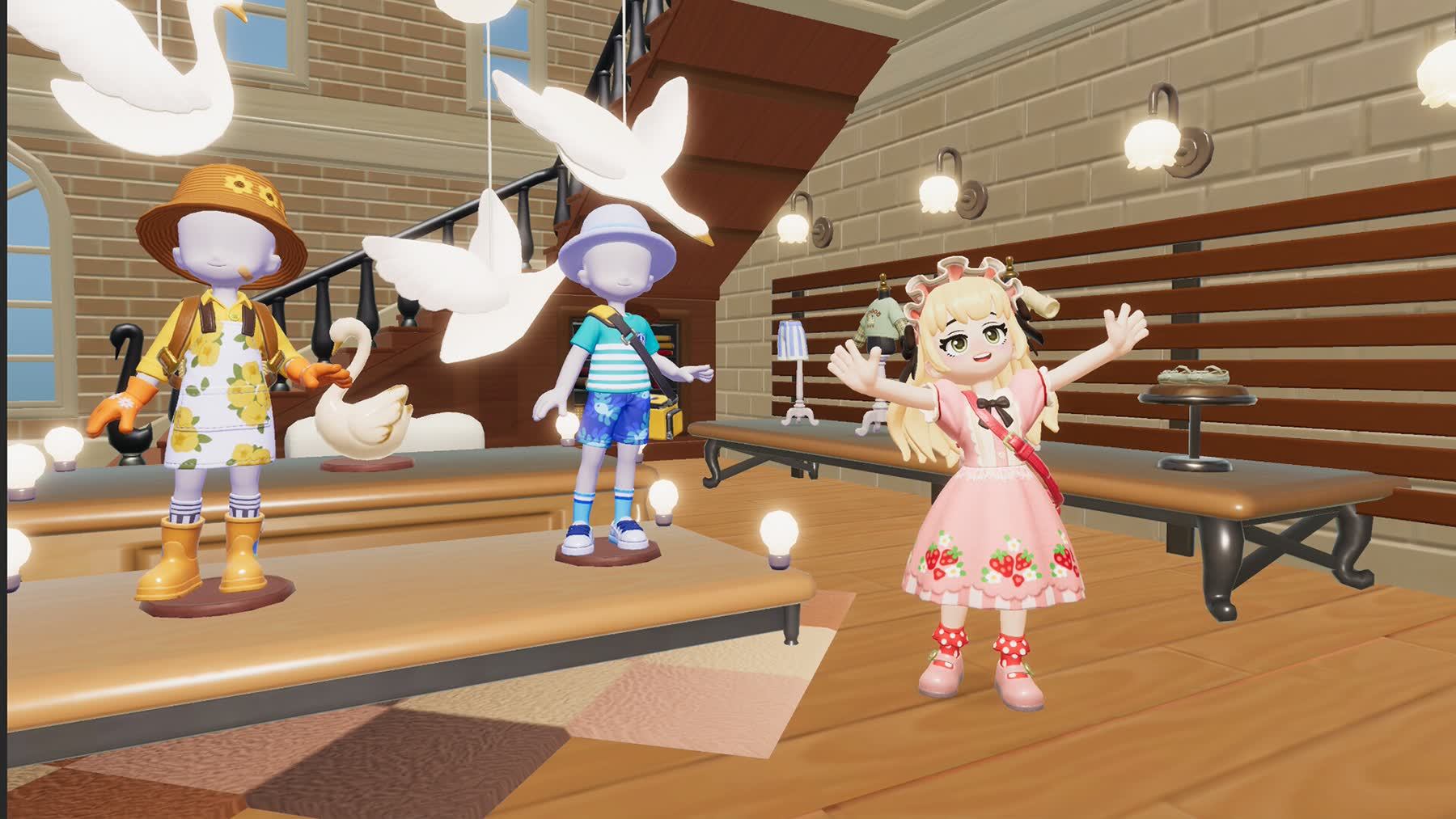 A Heartopia character stands near a bright indoor fashion display