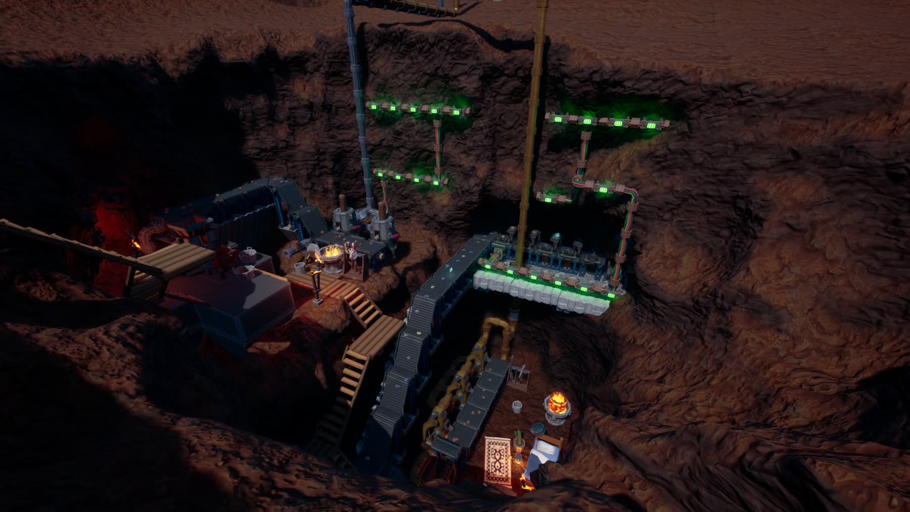 A Hydroneer mining setup with conveyors pipes and excavation machinery underground