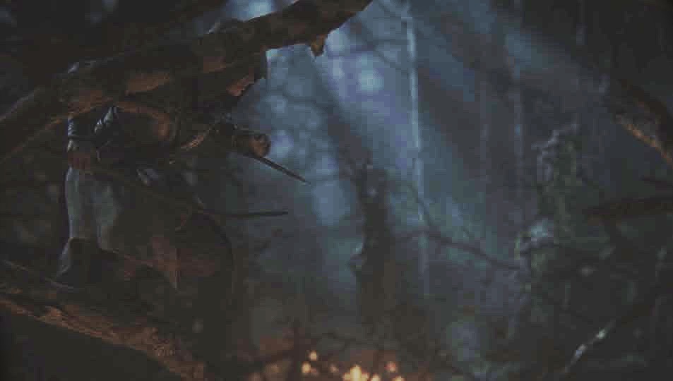 Leaked Assassin's Creed Hexe screenshot showing a dark forest stealth scene