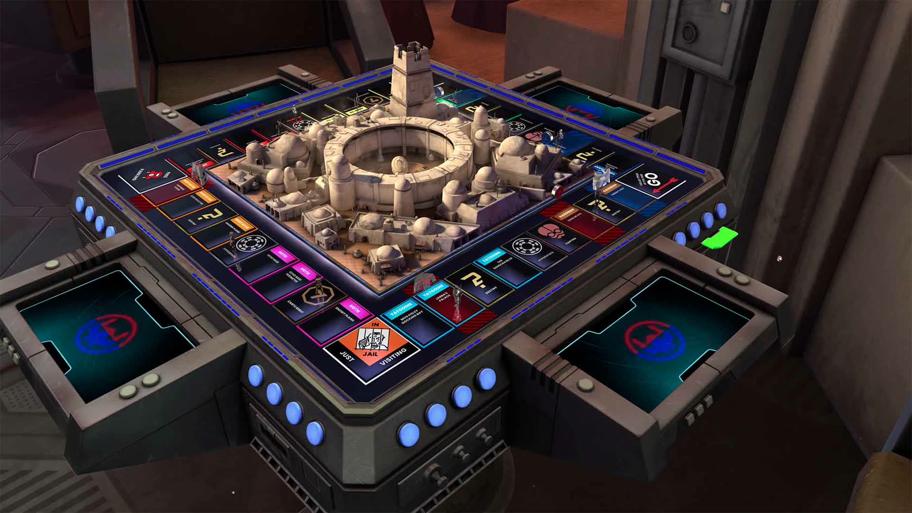 Monopoly Star Wars Heroes vs. Villains shows a Star Wars board with character tokens
