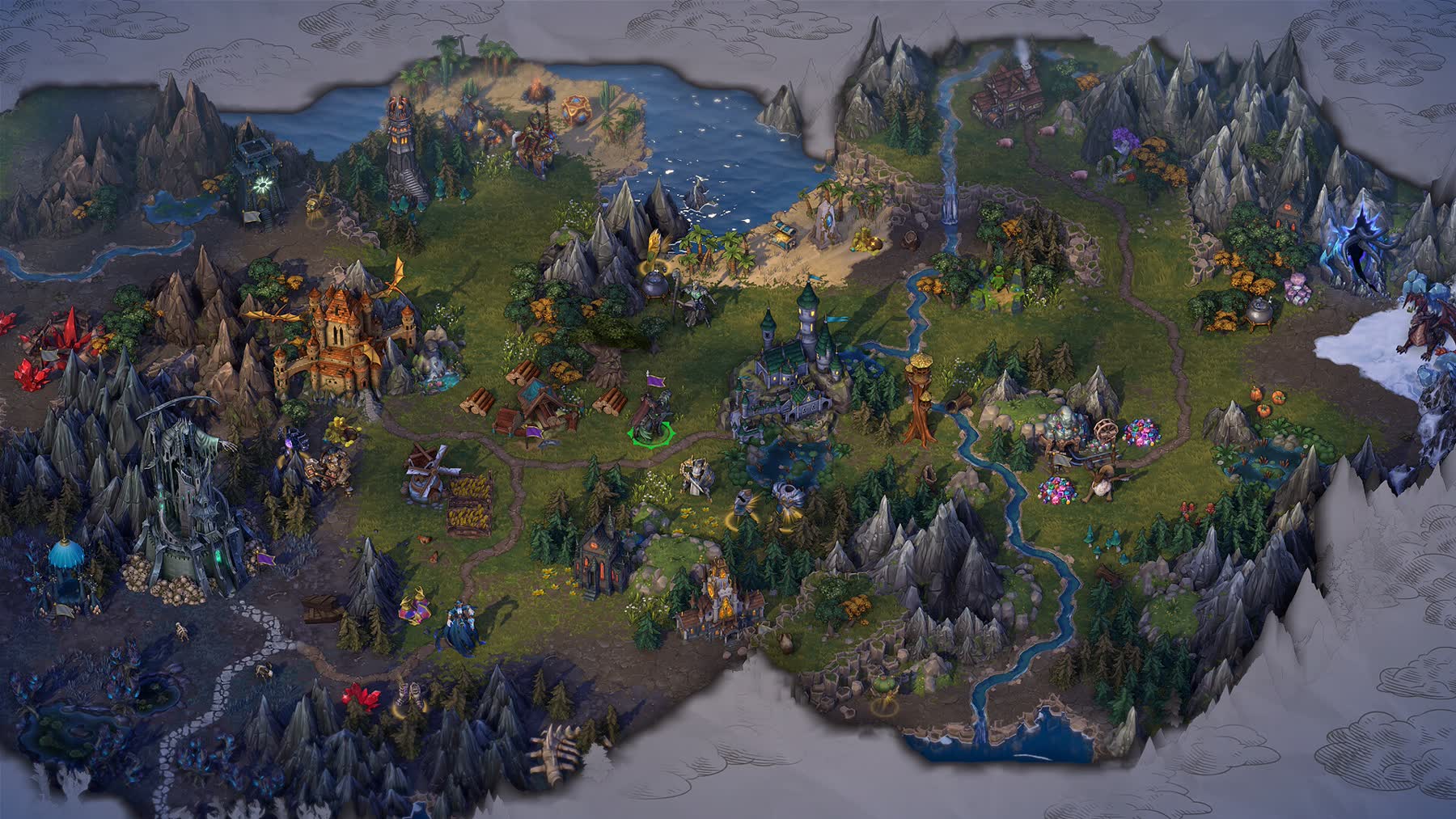 A fantasy army and castle scene in Heroes of Might and Magic Olden Era