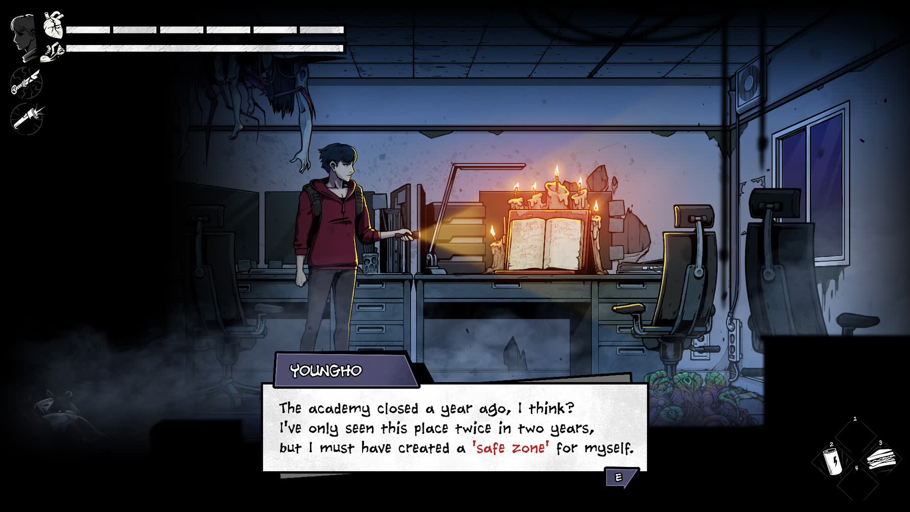 A character hiding in a shadowy scene in The Coma 3 Bloodlines