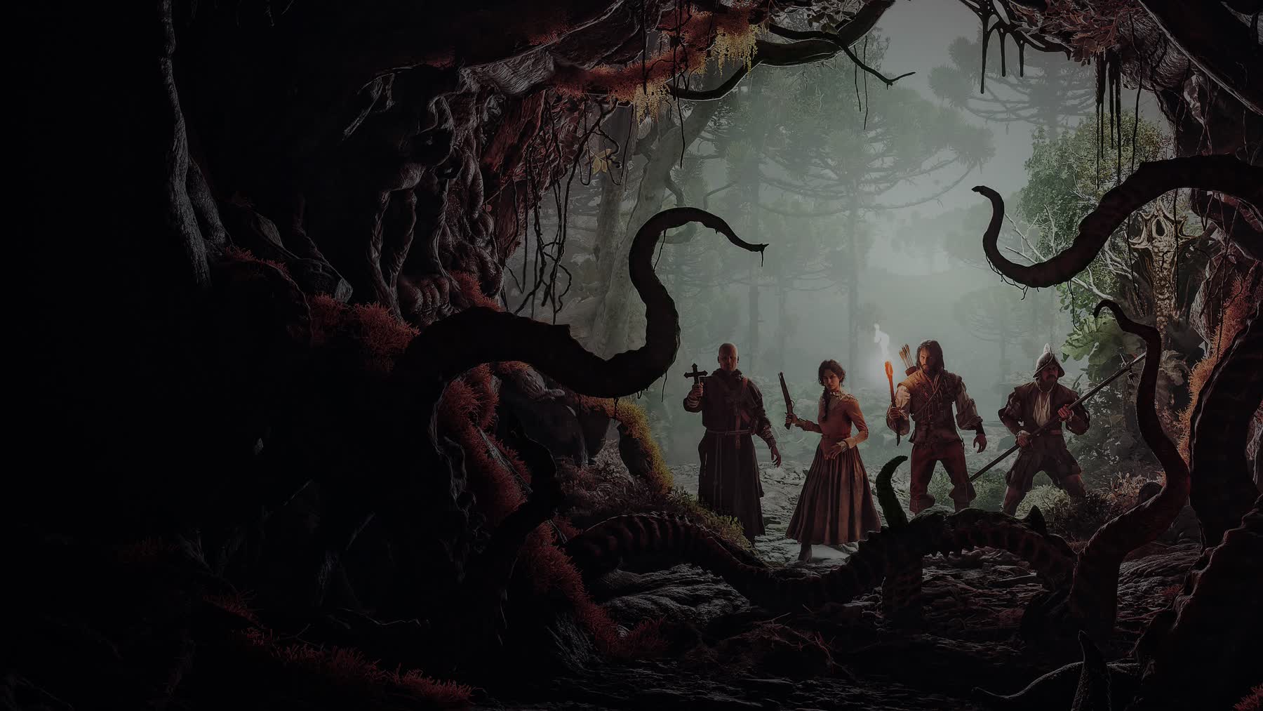 Explorers push through a dark jungle in The Mound Omen of Cthulhu