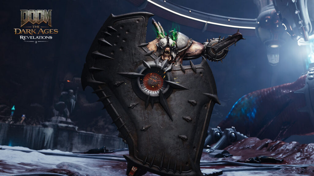 The Doom Slayer attacks demons with the Chain Spear in DOOM The Dark Ages Revelations