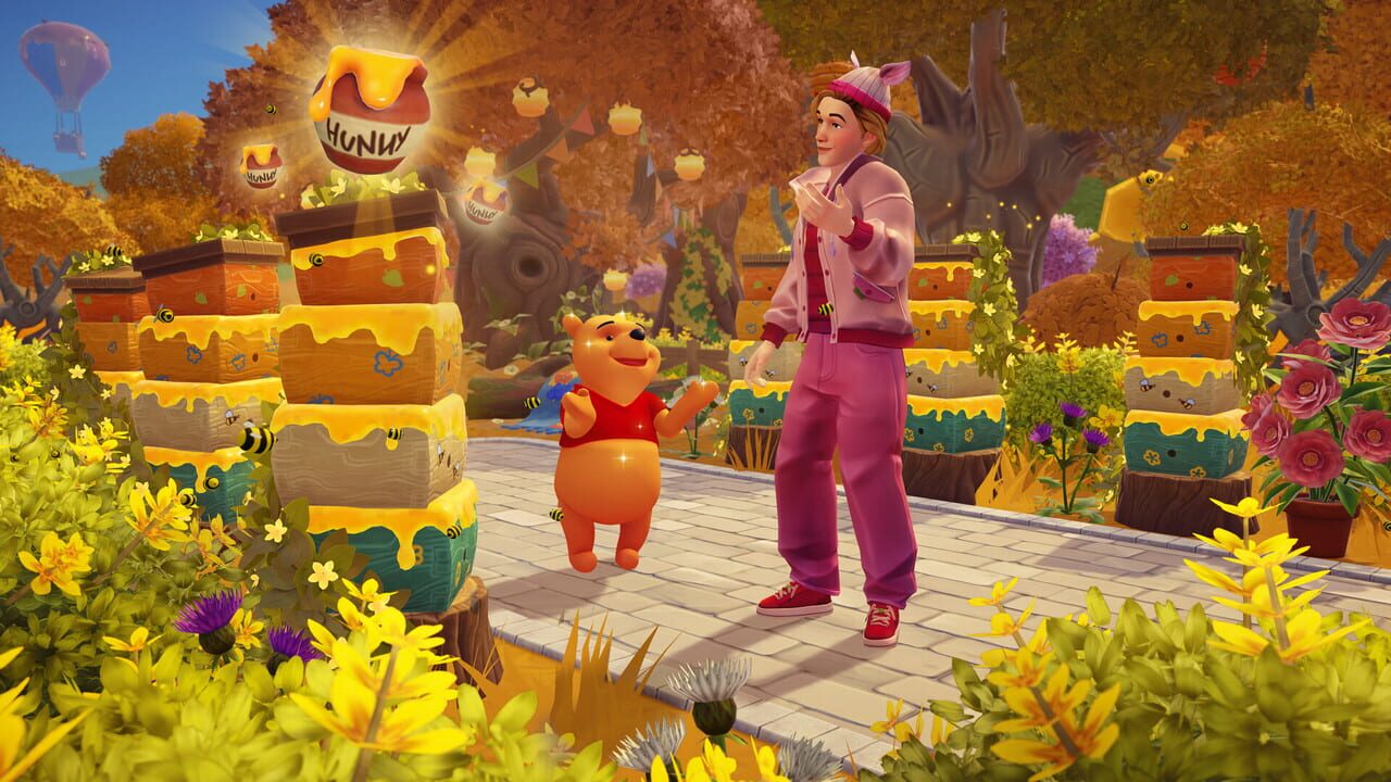 Winnie the Pooh themed scenery in Disney Dreamlight Valley Honeyglow Woods