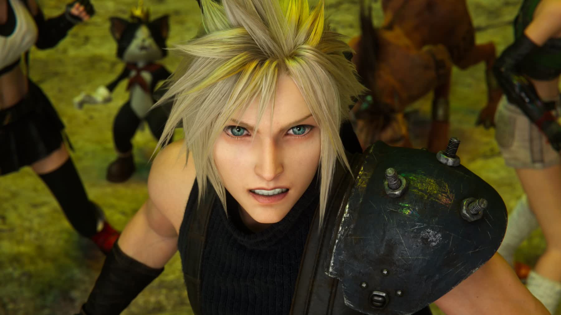 Cloud and his party travel through an open landscape in Final Fantasy VII Rebirth