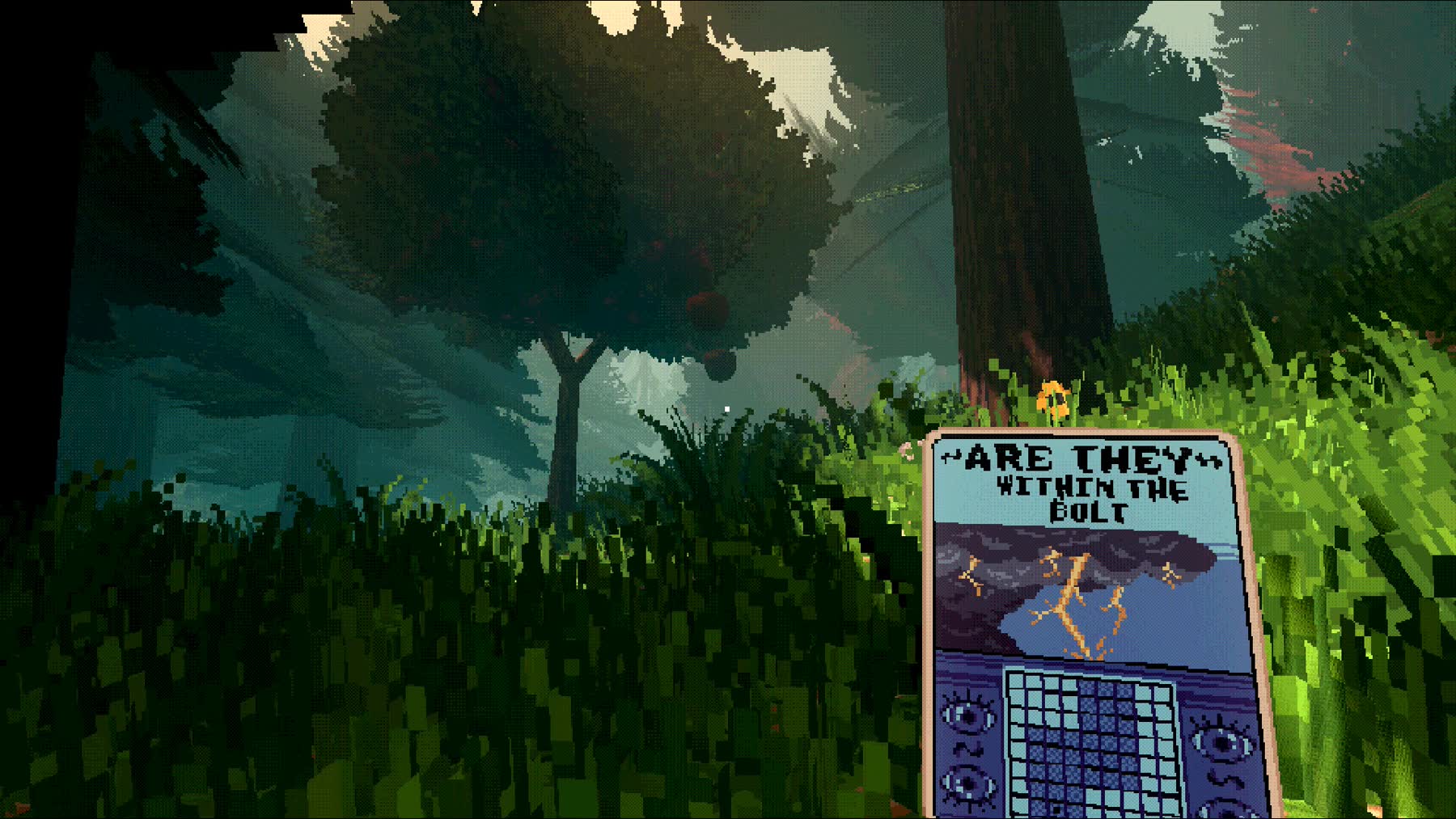 A dark forest investigation scene in Feed The Pit