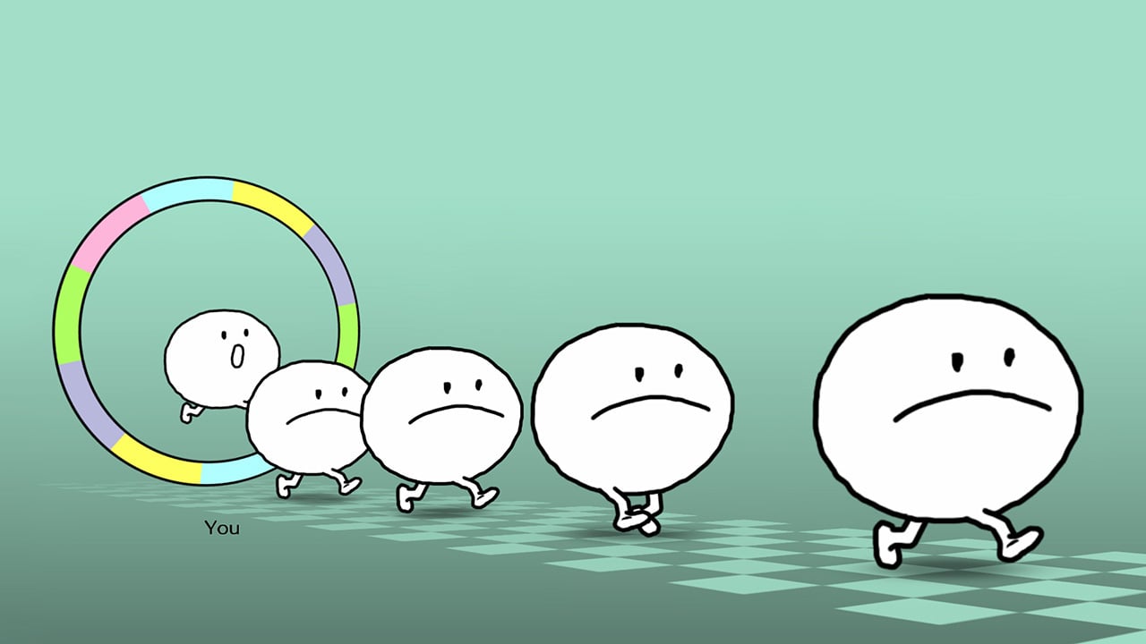 A Rhythm Heaven Groove minigame with a character timing jumps to the beat