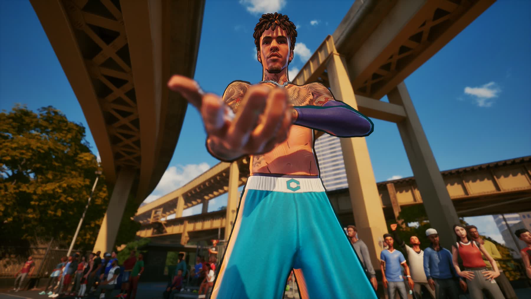 NBA players face off on an outdoor streetball court in NBA THE RUN