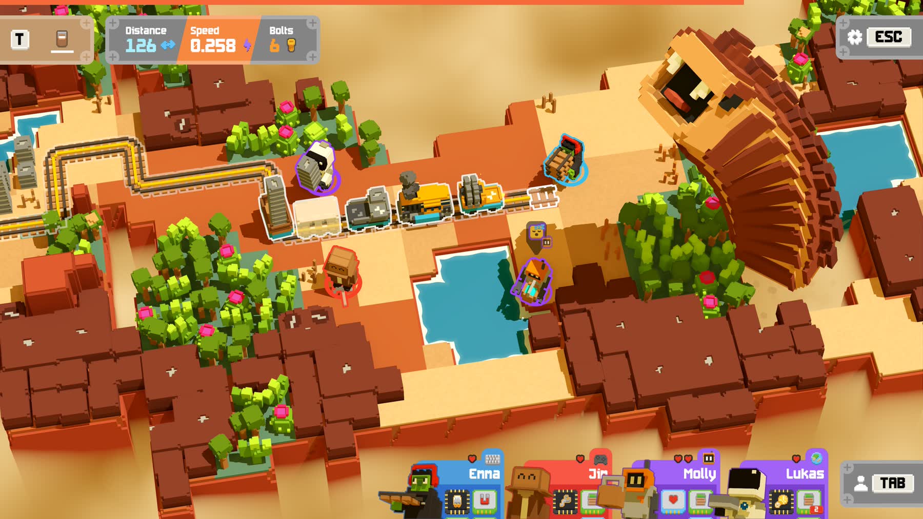 Players build tracks ahead of a moving train in Unrailed 2 Back on Track