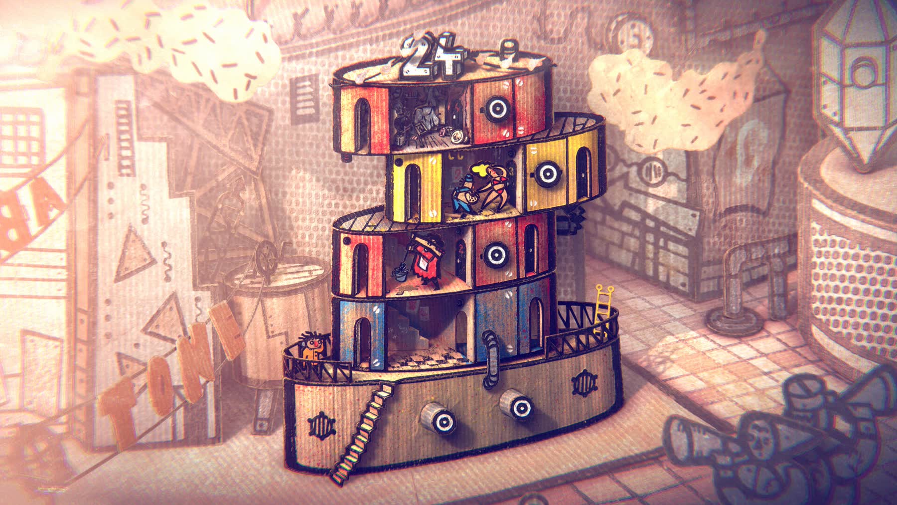 A cardboard city scene from Phonopolis