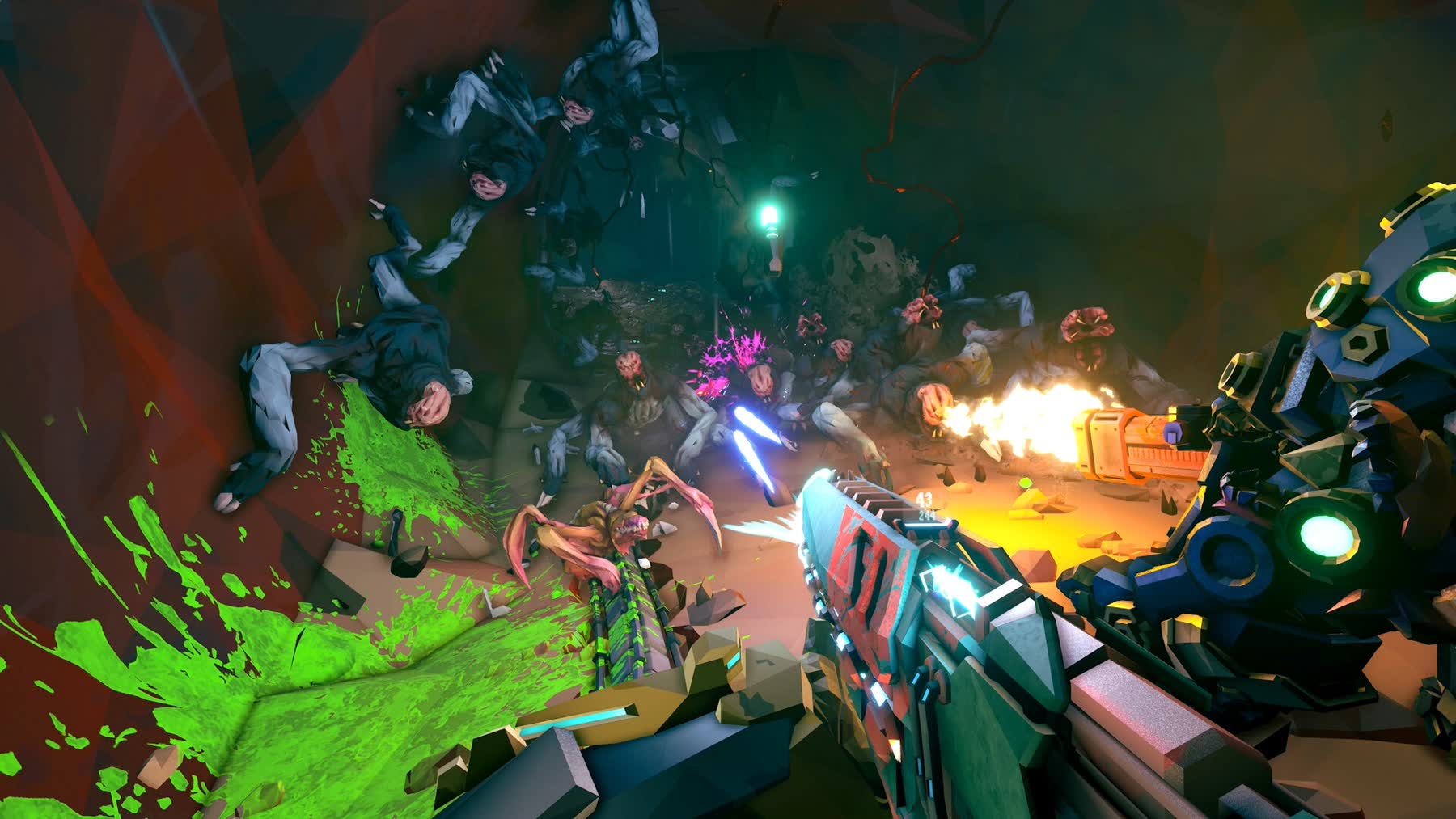 Dwarves fighting in a dark cave in Deep Rock Galactic Rogue Core