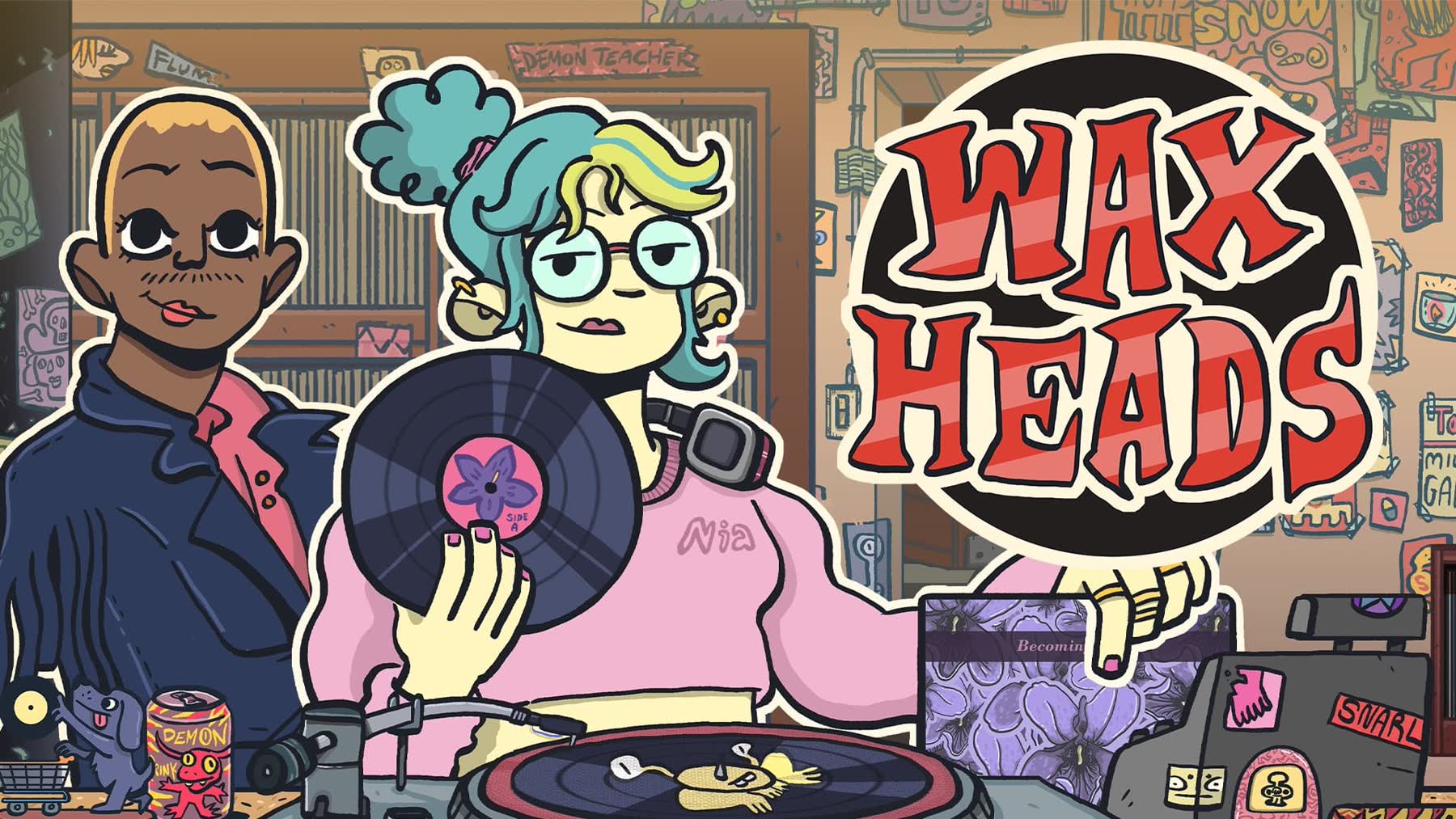 A customer conversation inside the Wax Heads record shop