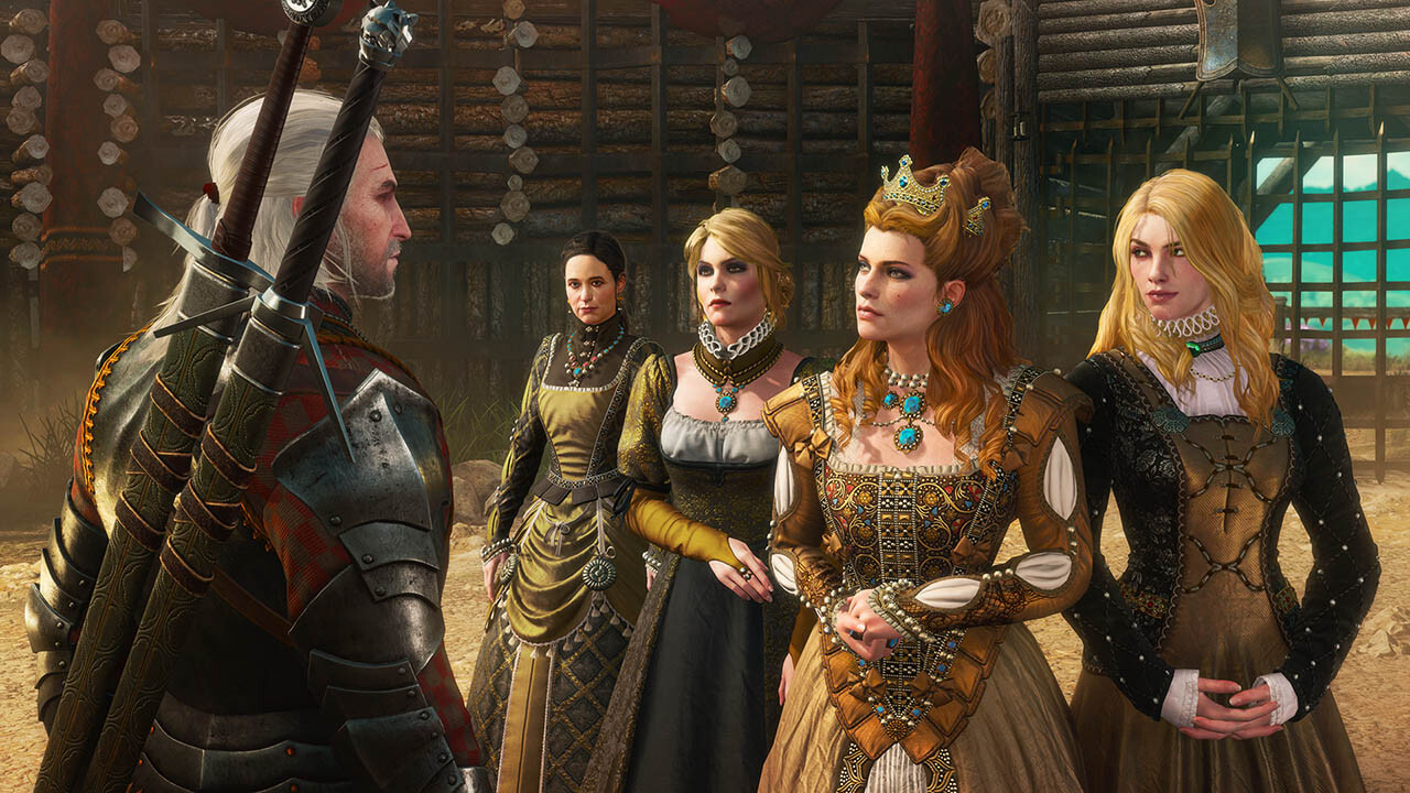 Geralt stands with Toussaint nobles in The Witcher 3 Blood and Wine