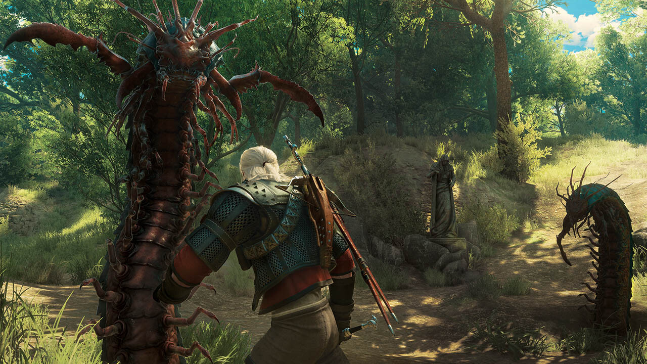 Geralt fights giant centipedes in The Witcher 3 Blood and Wine