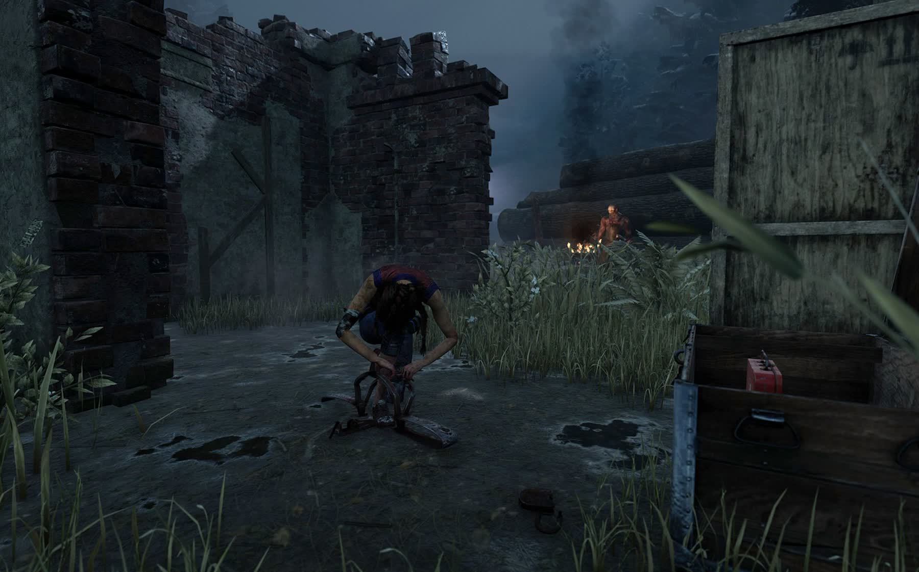 The Trapper stalking a survivor in Dead by Daylight