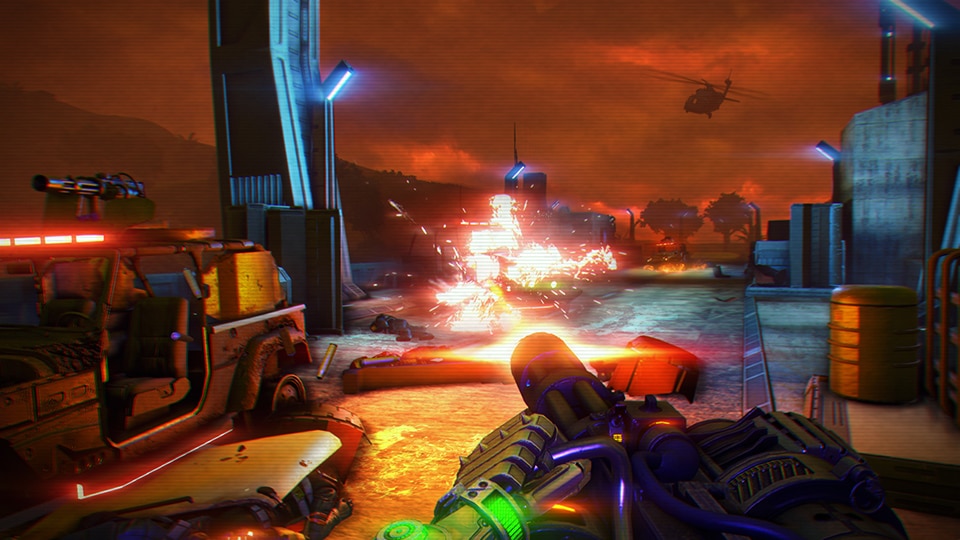 First-person combat against cyber soldiers in Far Cry 3 Blood Dragon