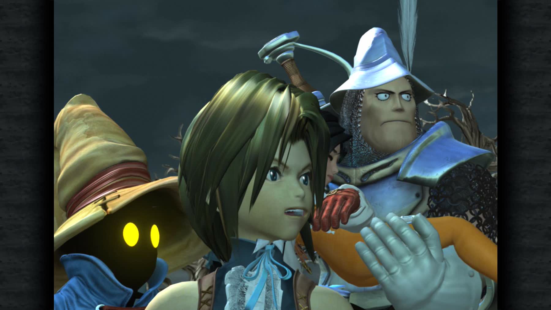 Vivi, Zidane, Steiner and Garnet stand together in Final Fantasy IX.