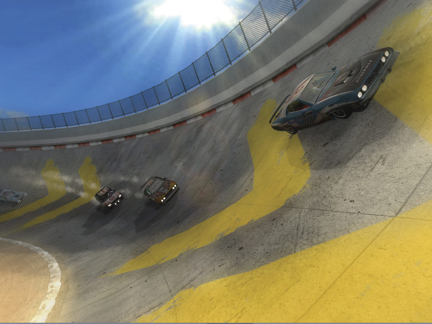 FlatOut 2 cars battle on a dusty racing track