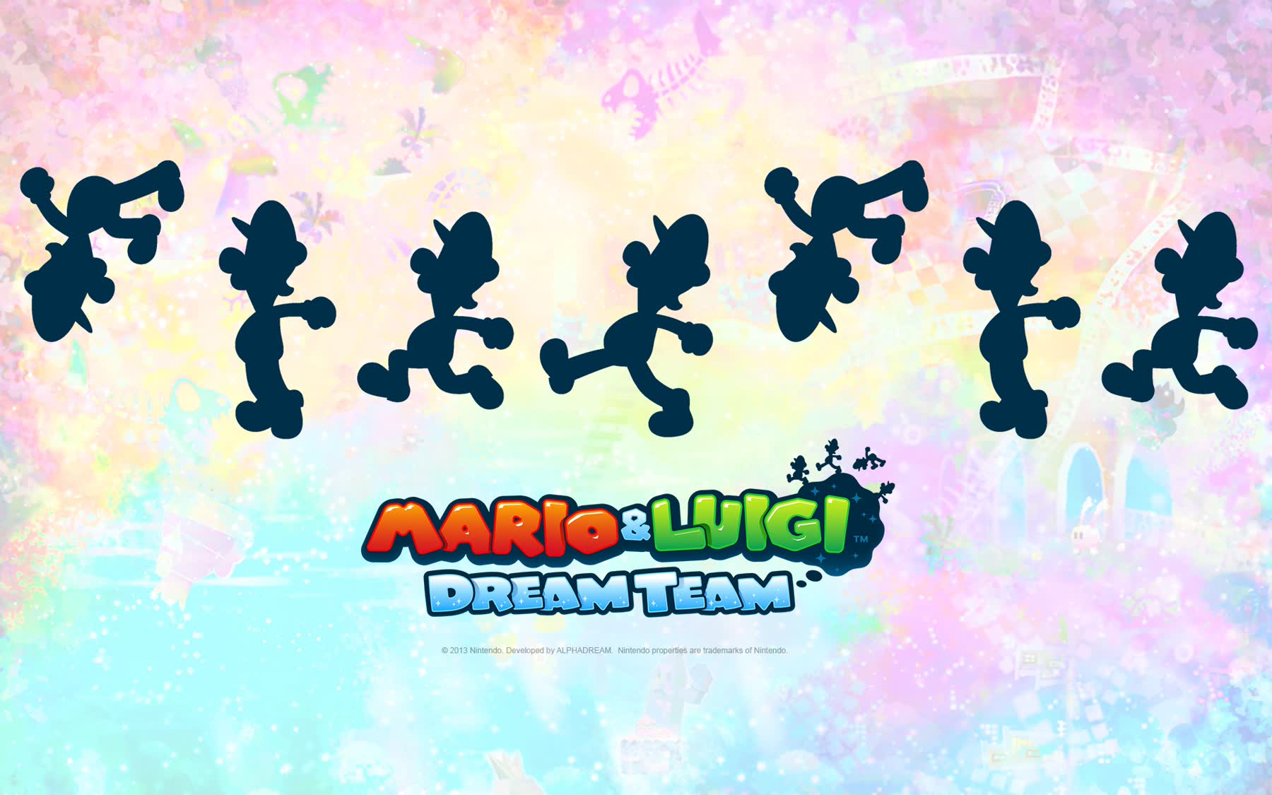 Mario and Luigi appear as silhouettes in Mario and Luigi Dream Team promotional art.