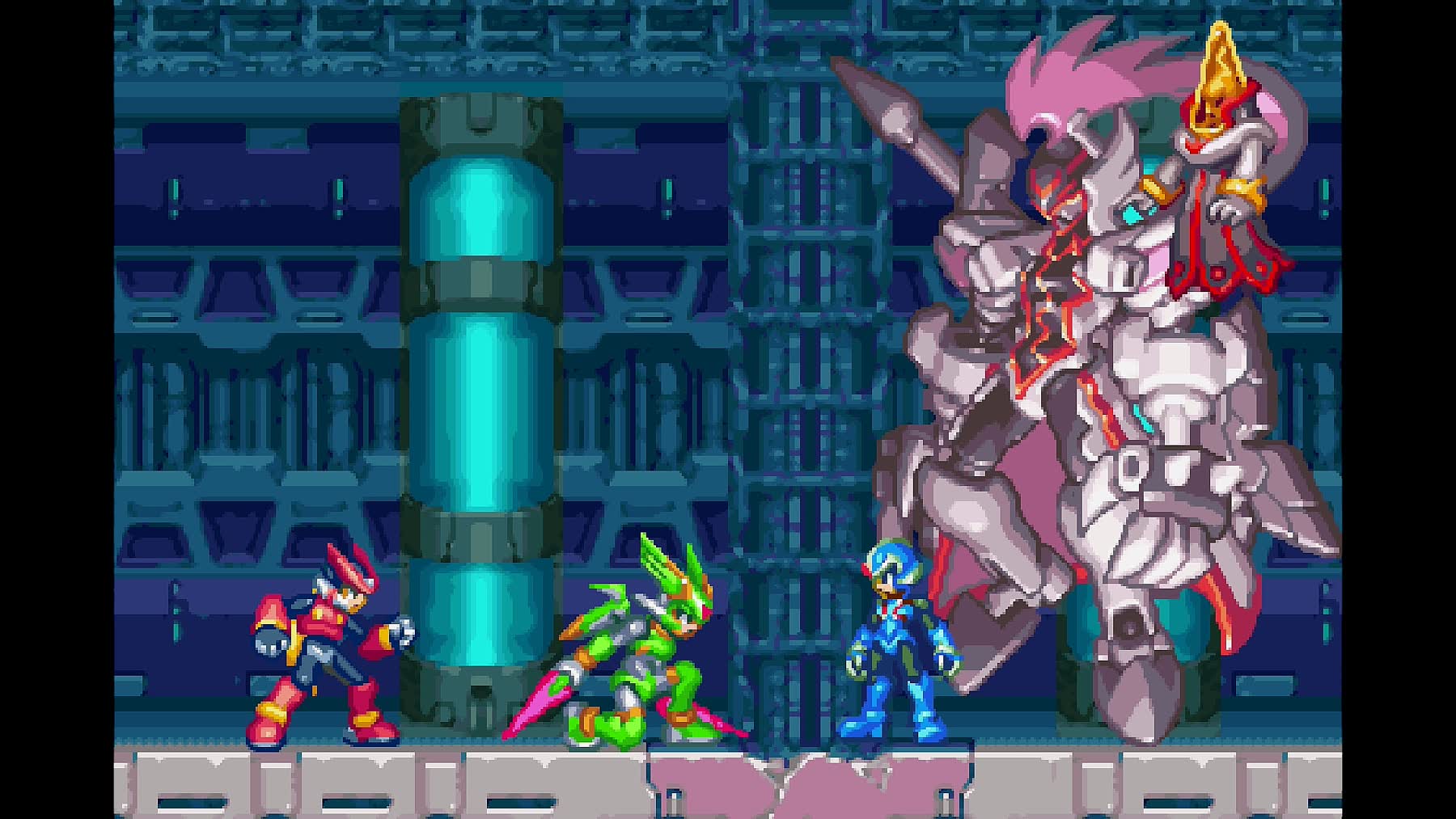 Zero stands with Reploid characters in Mega Man Zero