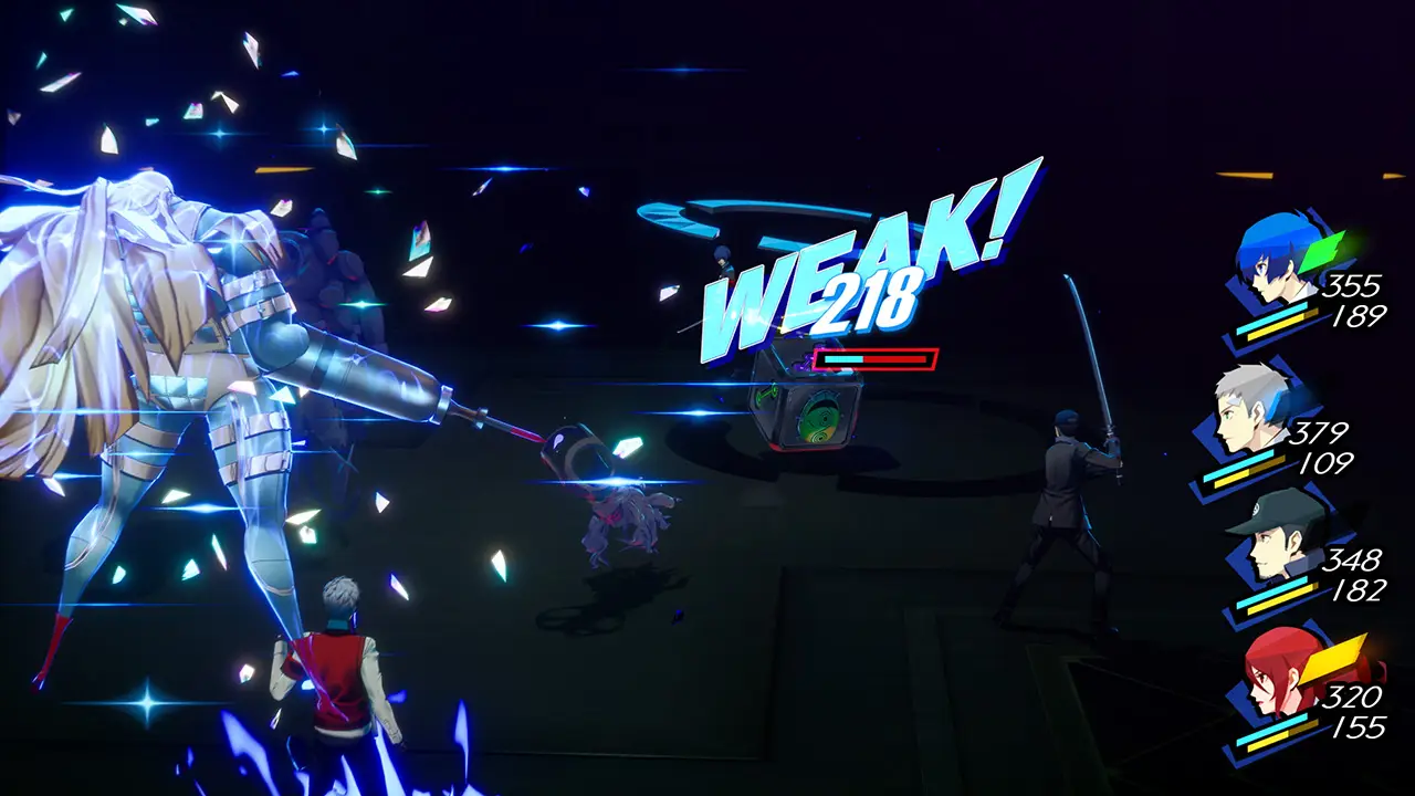 Persona 3 Reload battle scene with the protagonist and S.E.E.S.