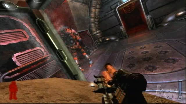 A tilted room shows Prey 2006's gravity manipulation during combat