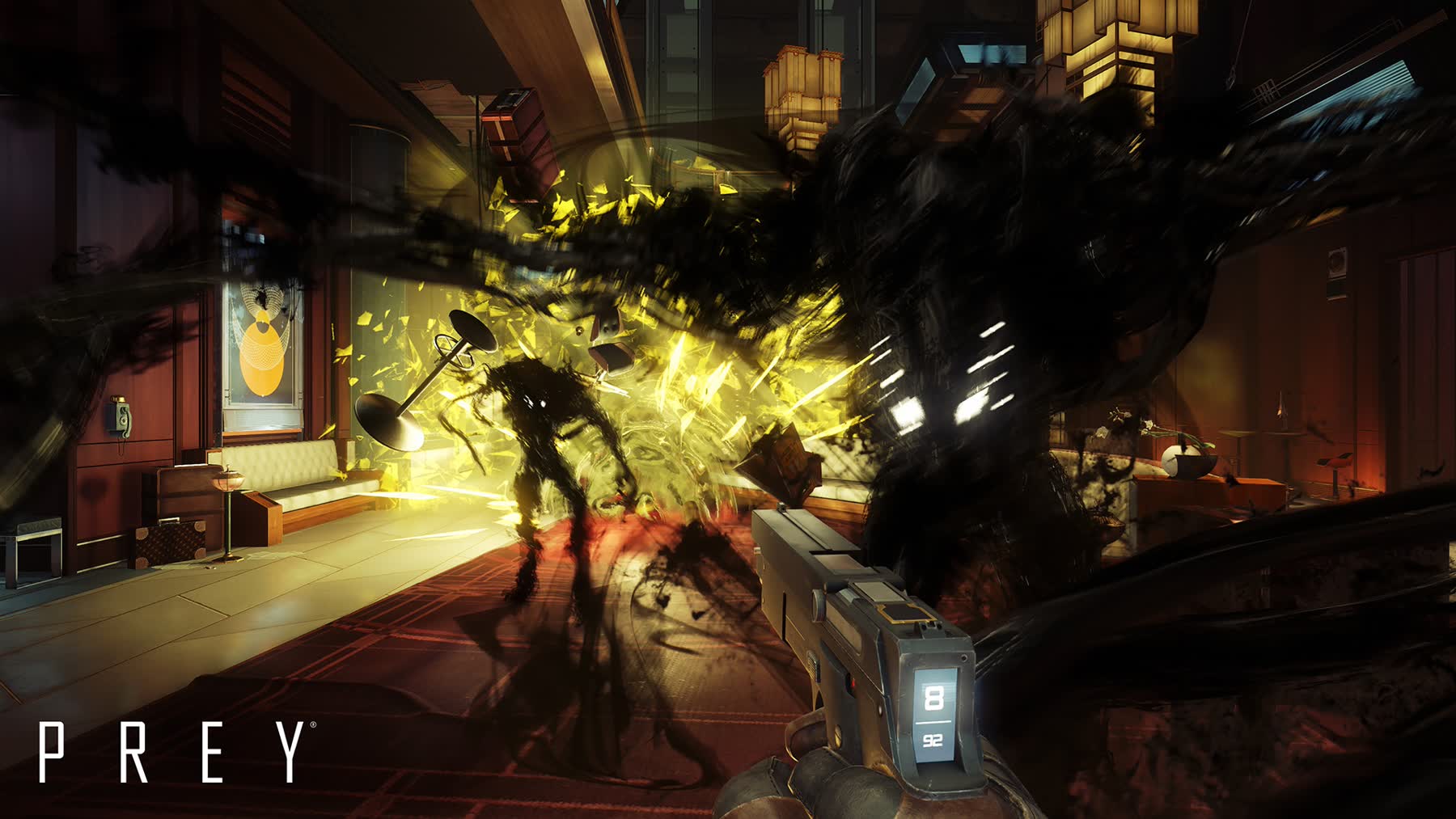 Morgan Yu fights Typhon enemies inside Talos I in Prey