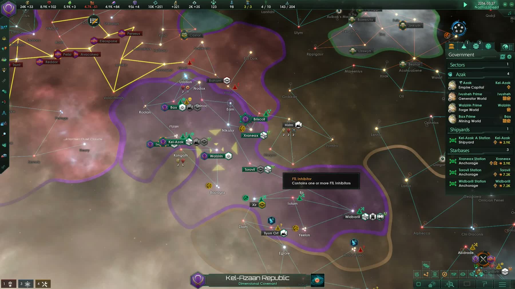 A Stellaris galaxy map filled with explored star systems and empire borders
