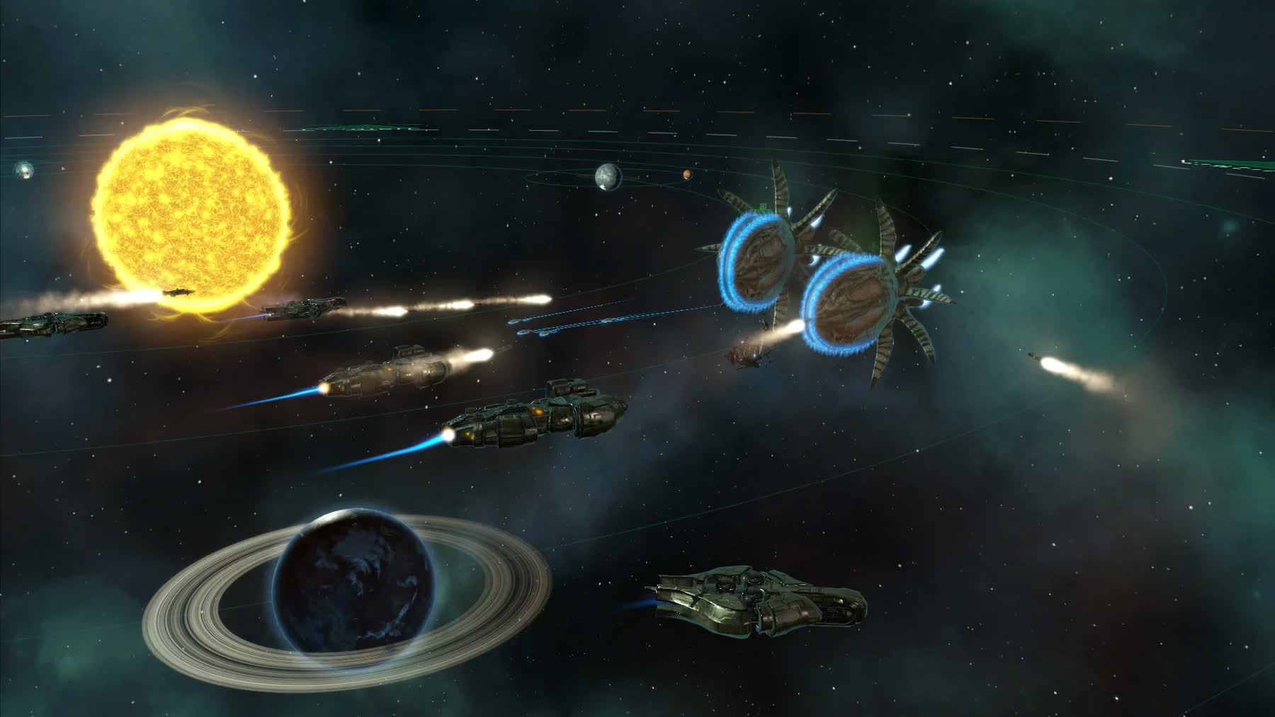 A Stellaris in-game scene showing a space strategy interface around a planet