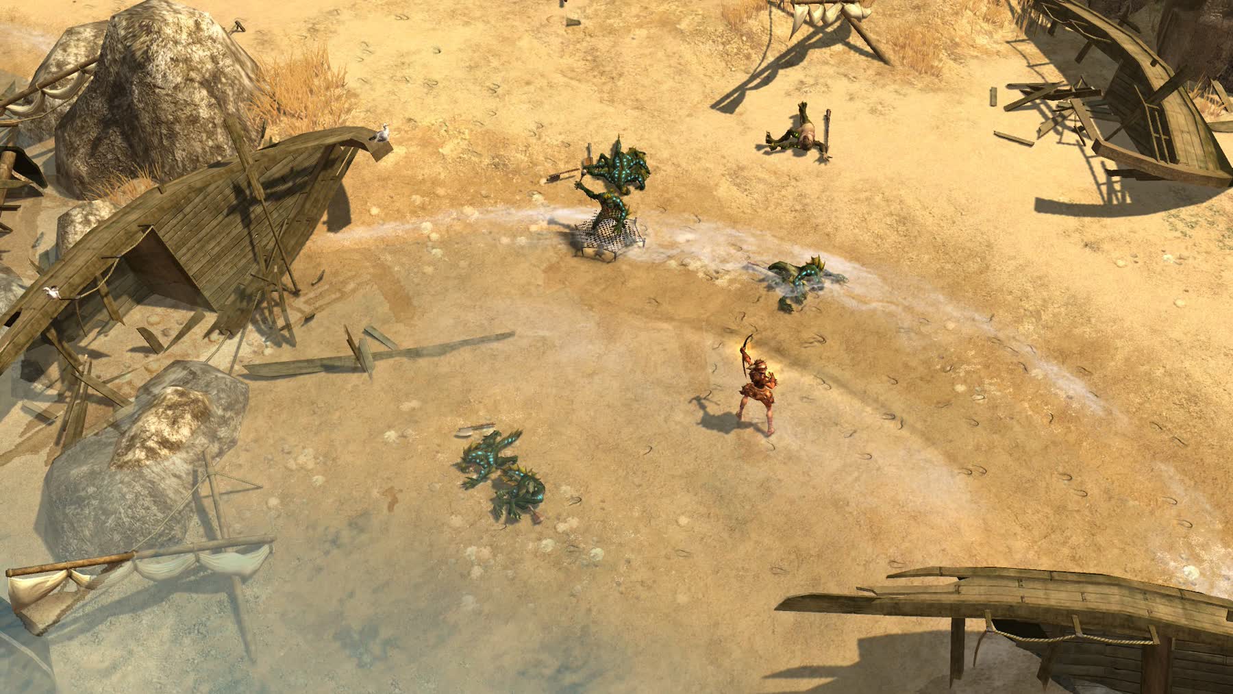 A Titan Quest character fighting enemies in an ancient temple