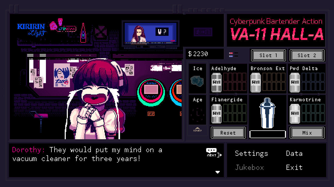 Jill serves a customer at the bar in VA-11 Hall-A.
