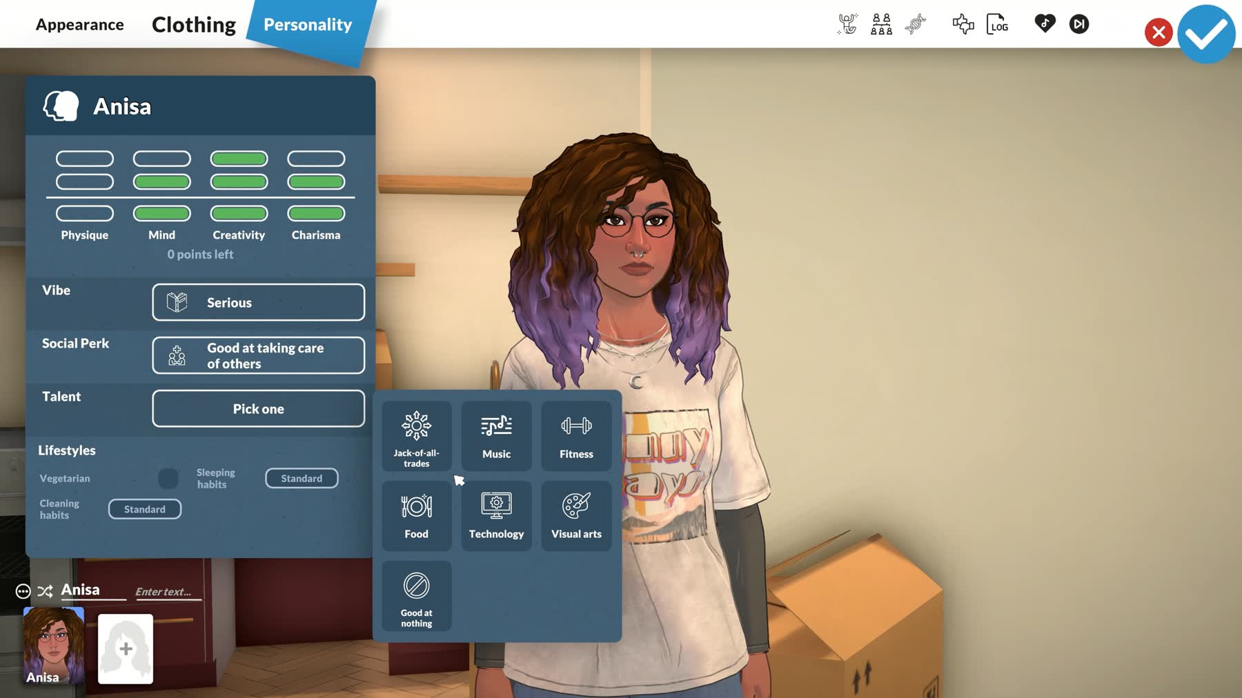A Paralives character customization screen showing Paramaker options