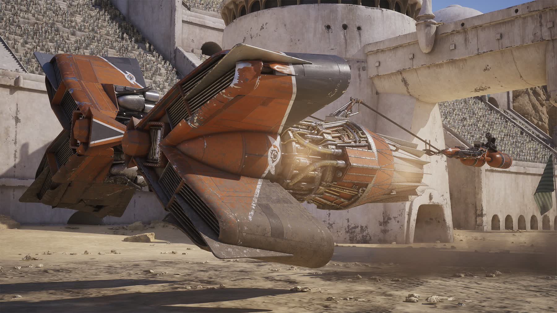 A speeder races through Star Wars: Galactic Racer