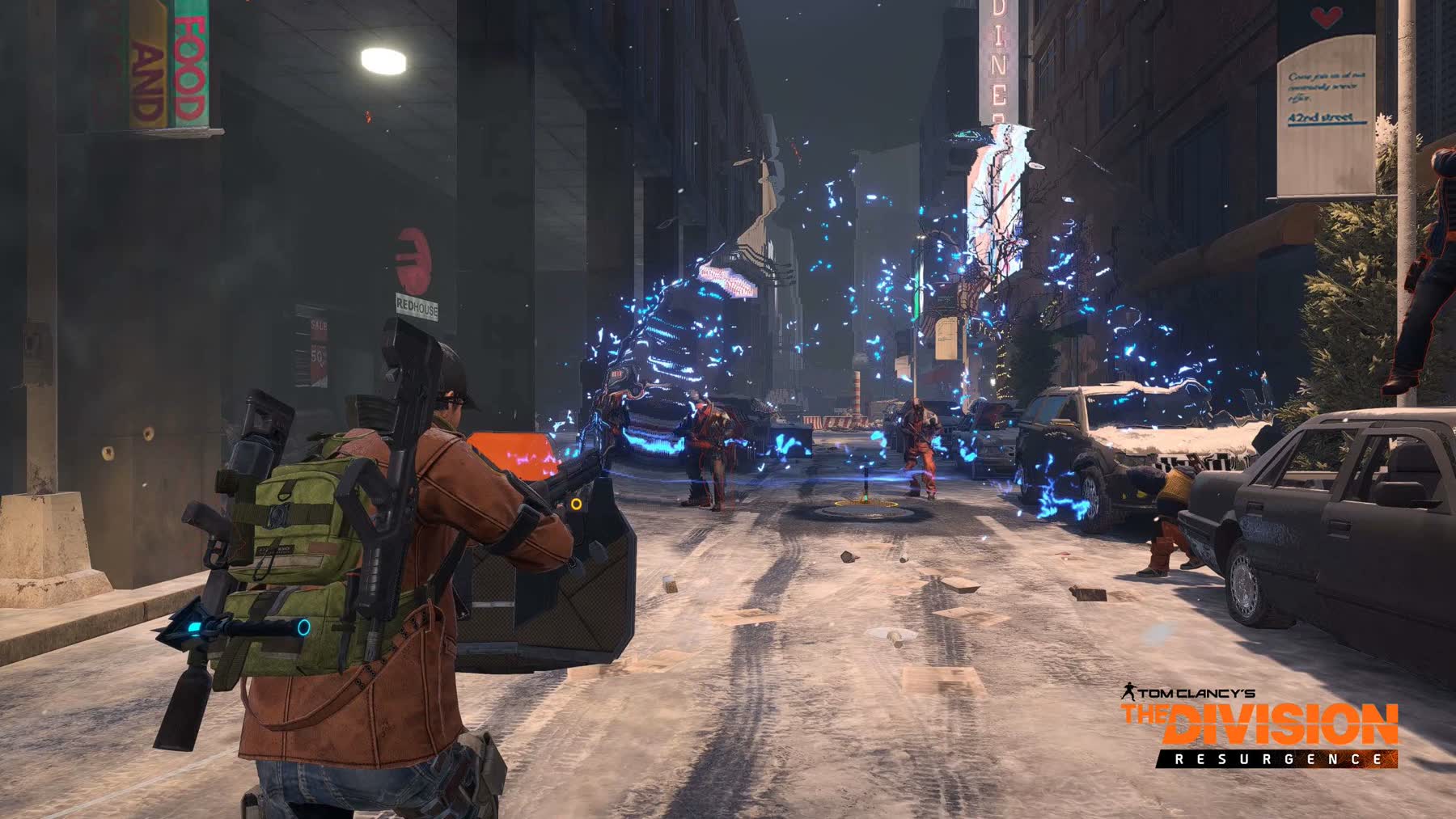 A The Division Resurgence agent aiming in a ruined city street
