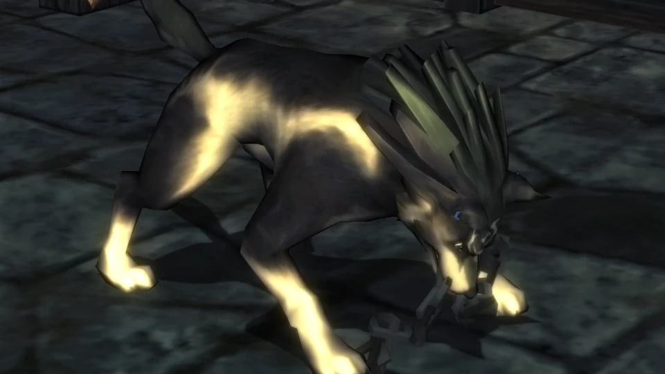Wolf Link and Midna in a Dusk gameplay screenshot from Twilight Princess