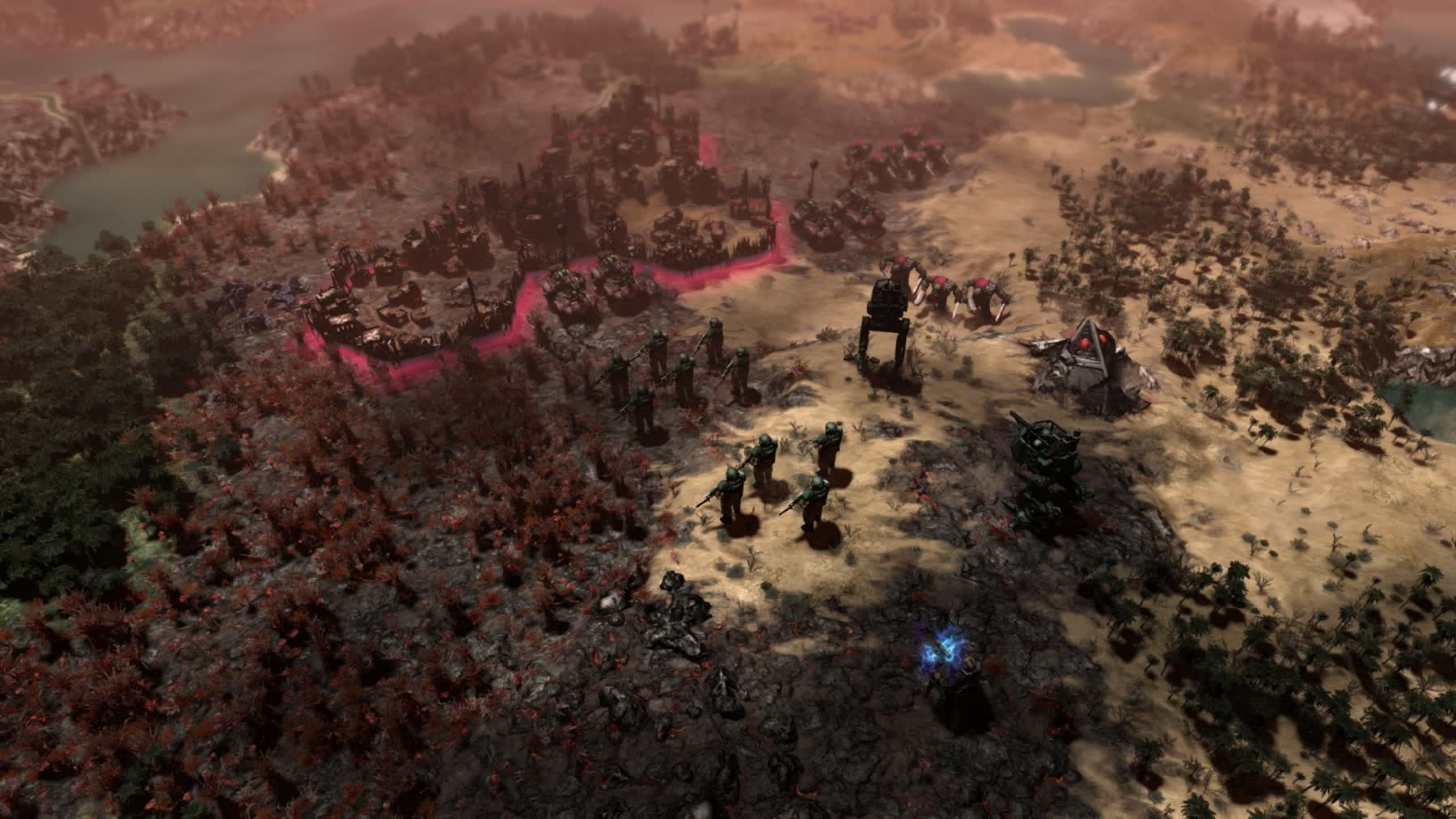 Warhammer 40,000: Gladius - Relics of War gameplay showing units on a hex-based map
