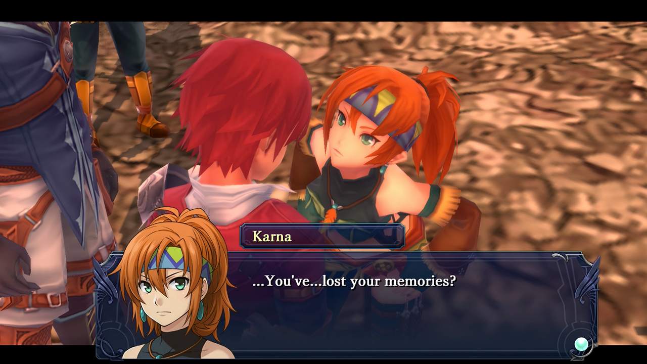 Karna speaking with Adol in Ys Memoire Revelations in Celceta